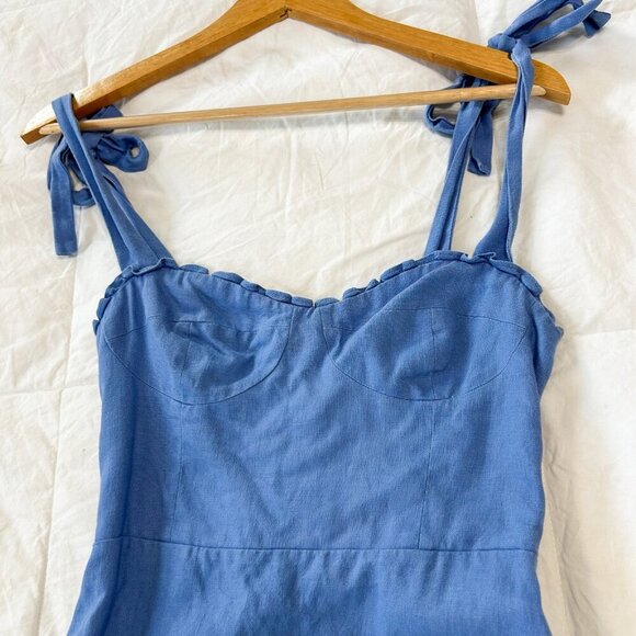 Reformation Desiree Linen Mini Dress Blue Dusk Sleeveless Women's Size 2 -  mordernwear.com